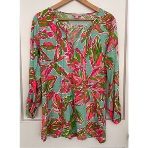 Lily Pulitzer Sarasota Floral Pintuck Tunic Size Medium